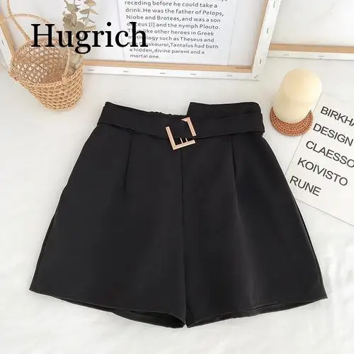 Office Elastic Waist Shorts Women Mini High Waist Shorts with Belt Wide Leg Summer 2020 Harajuku Korean Short Feminino