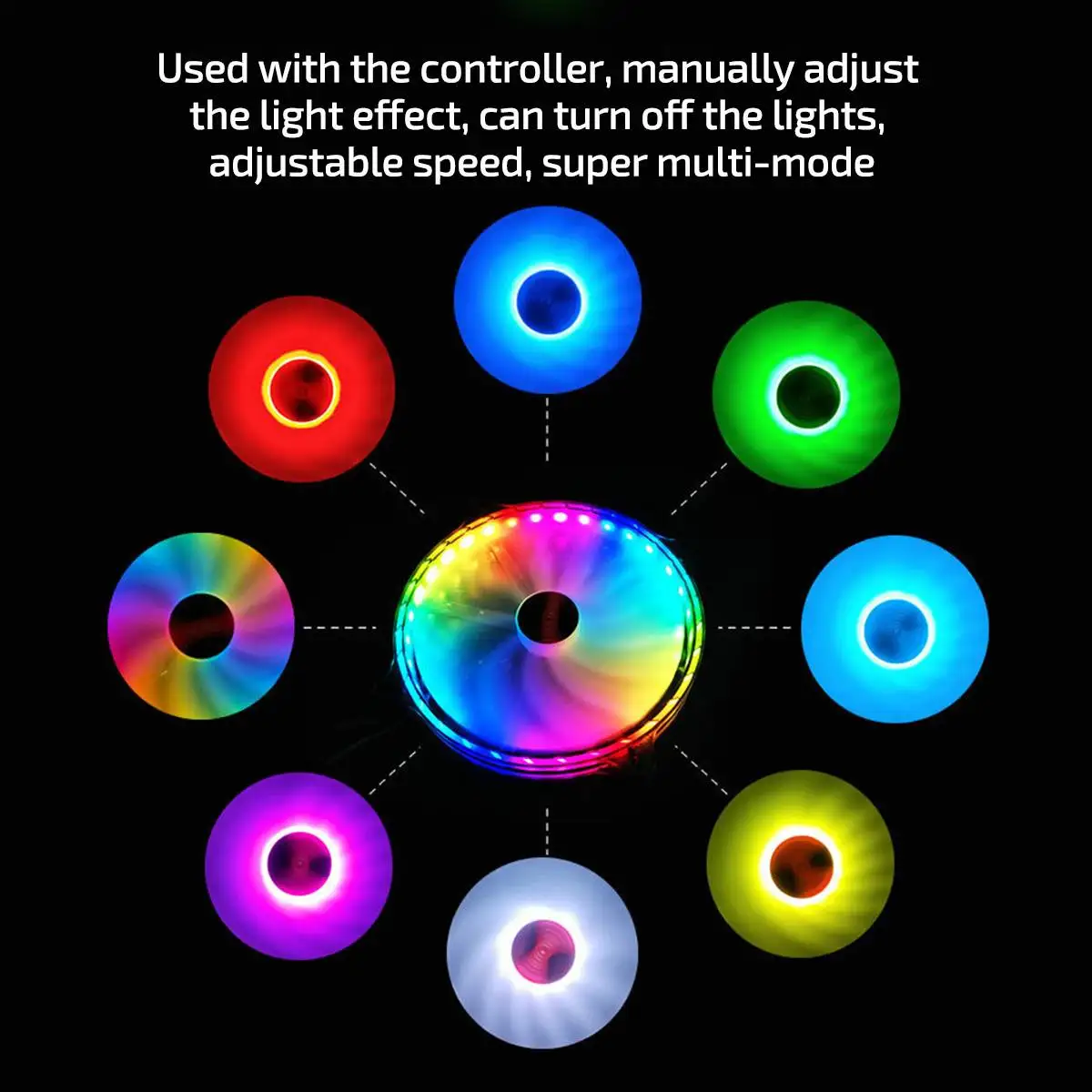 Кулер компьютерный бесшумный с RGB подсветодиодный кой и пультом ду 20 см 12 в 6