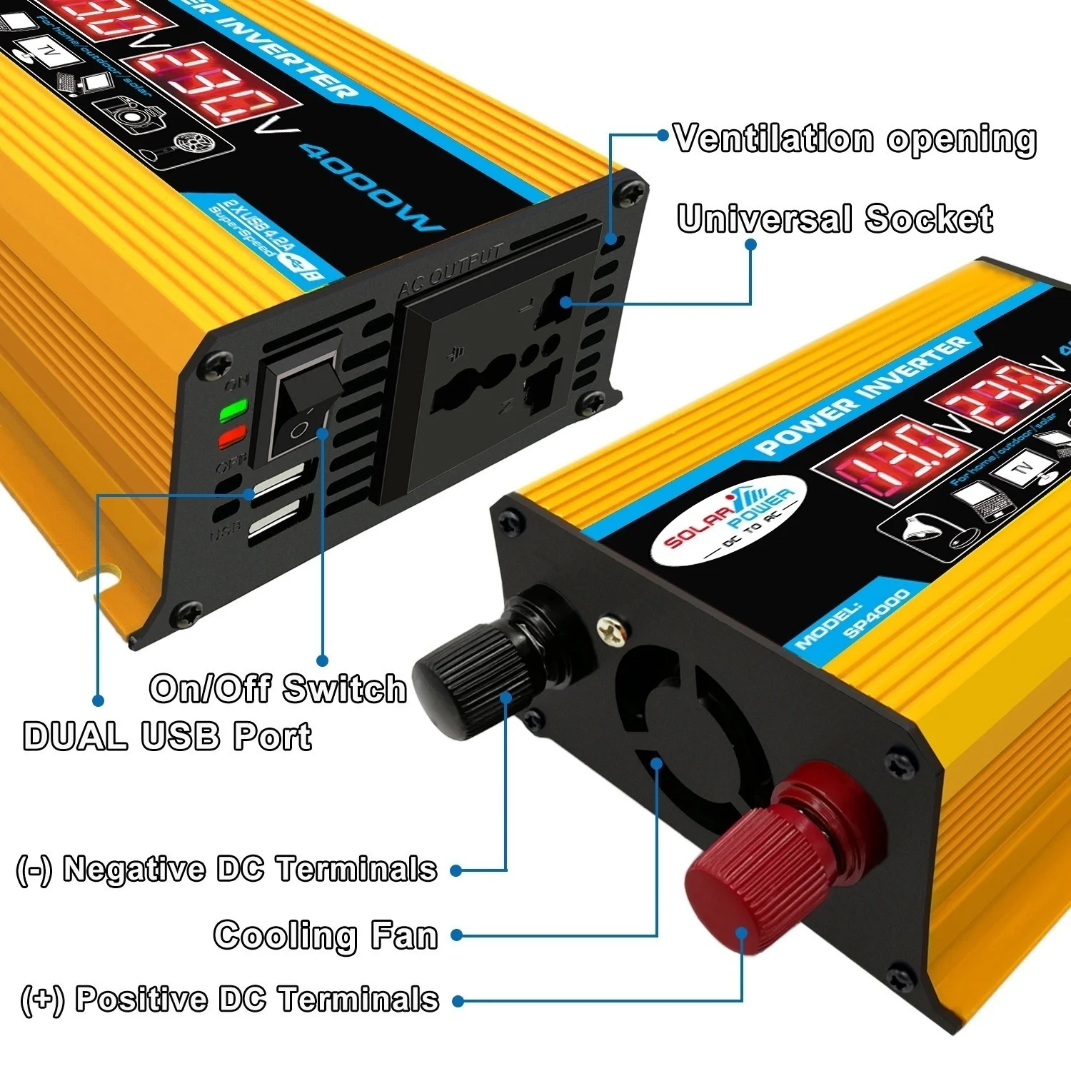 Пиковая мощность 4000 Вт 2 USB lcd DC 12 В 24 В в AC 110 В 220 В преобразователь напряжения трансформатор адаптер зарядное устройство для кемпинга