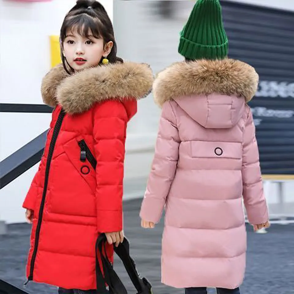 para Russo Jaqueta de Inverno para a Menina para Baixo Parkas Crianças Moda Adolescente Outerwear Inverno Engrossar Cabolsa Preto - Rosa Vermelho 2022 6 High Quality Mamãe e Bebê
