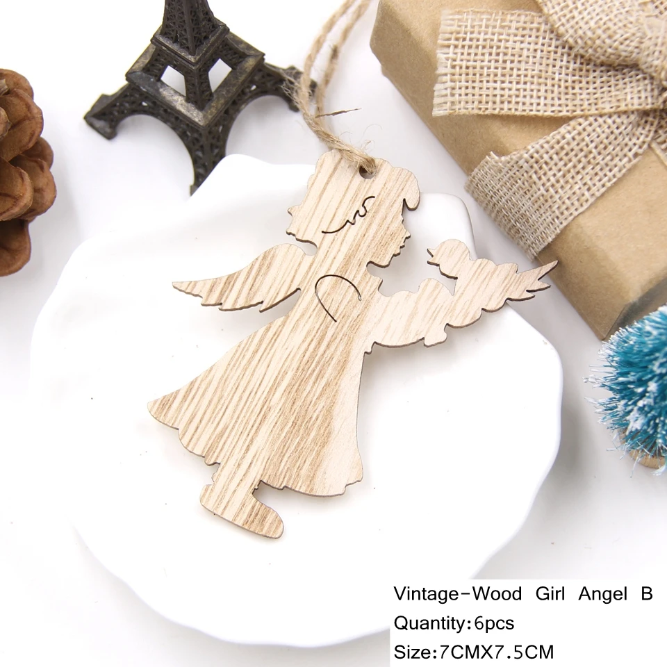 6pcs G-Angel B 6 шт. милые рождественские Деревянные Подвески украшения Висячие подарки деревянные ремесленные детские игрушки елочные украшения подарки - Цвет: 6pcs G-Angel B