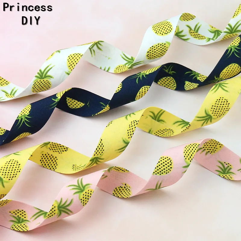 5Meter 10 25 40mm Printed Cotton Pineapple Ribbon 3/8" 1" 1.5 Cloth Layering Fruit Tape Bias DIY Hair Bow Tie Accessory Material