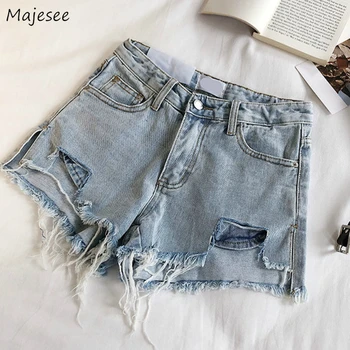 

Shorts Women Fashion Spliced Chic Ulzzang Pockets Design High Waist Wide Leg Female Short Summer Blue Vintage Tassel Streetwear