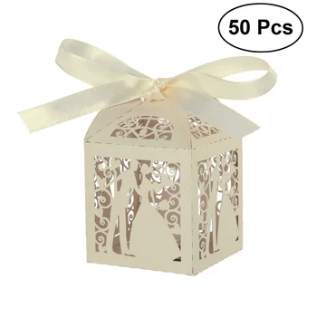 

25pcs Couple Design Luxury Lase Cut Wedding Sweets Candy Gift Favour Boxes with Ribbon Table Decorations (Red)