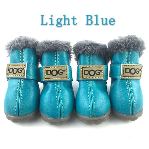 Light Blue Зимняя одежда для собак для маленьких собак, обувь теплые зимние сапоги Водонепроницаемый на меху 4 шт./компл. маленькие собаки хлопчатобумажные Нескользящие - Цвет: Light Blue