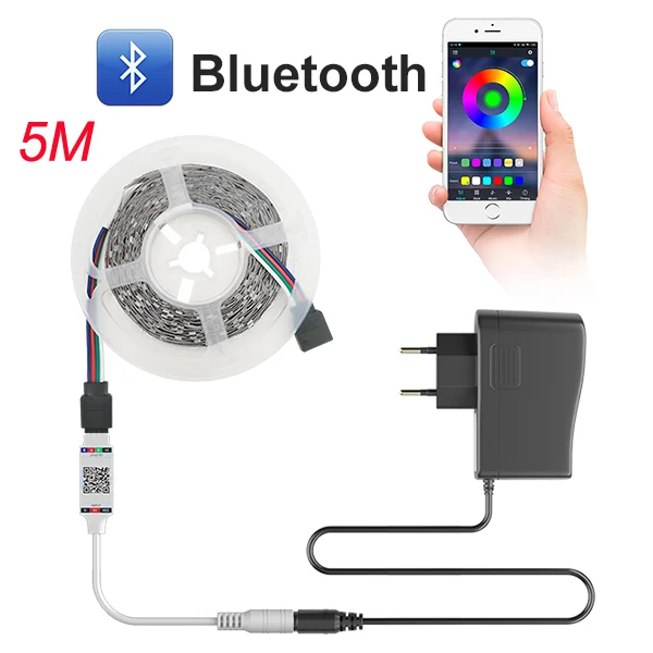 5M Bluetooth Bluetooth Светодиодная лента RGB светодиодный светильник SMD 2835 DC12V водонепроницаемый светодиодный светильник 5 м 10 м Диодная лента Гибкая с Bluetooth пультом дистанционного управления - Испускаемый цвет: 5M Bluetooth