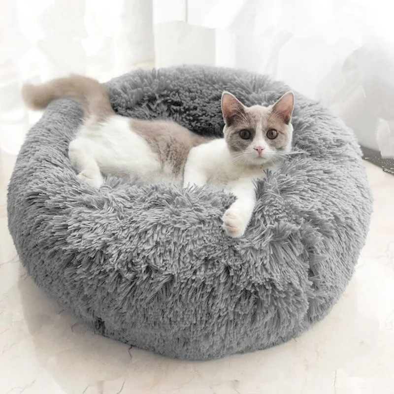 Best AHUAPET Round Washable Dog Bed Soft Cat House Pet Beds For Dogs House Cat Haustiere Chat Panier Long Plush Dog Chihuahua Kennel