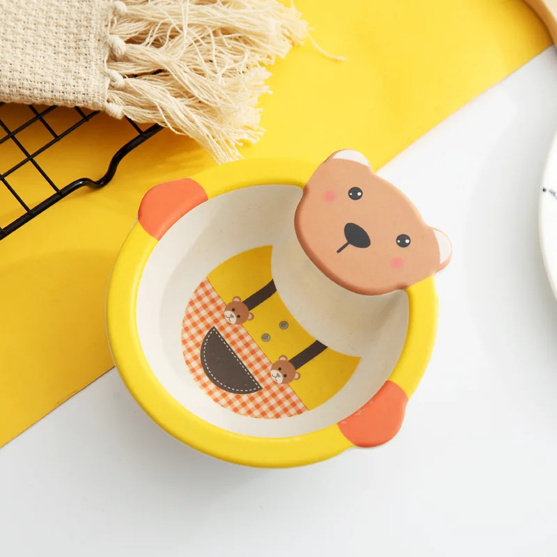 D1818 Bear Чашка для кормления малыша из бамбукового волокна, детская посуда, мультяшная детская обучающая чаша, рождественский подарок, Детская тарелка, ударопрочная миска - Color: D1818 Bear