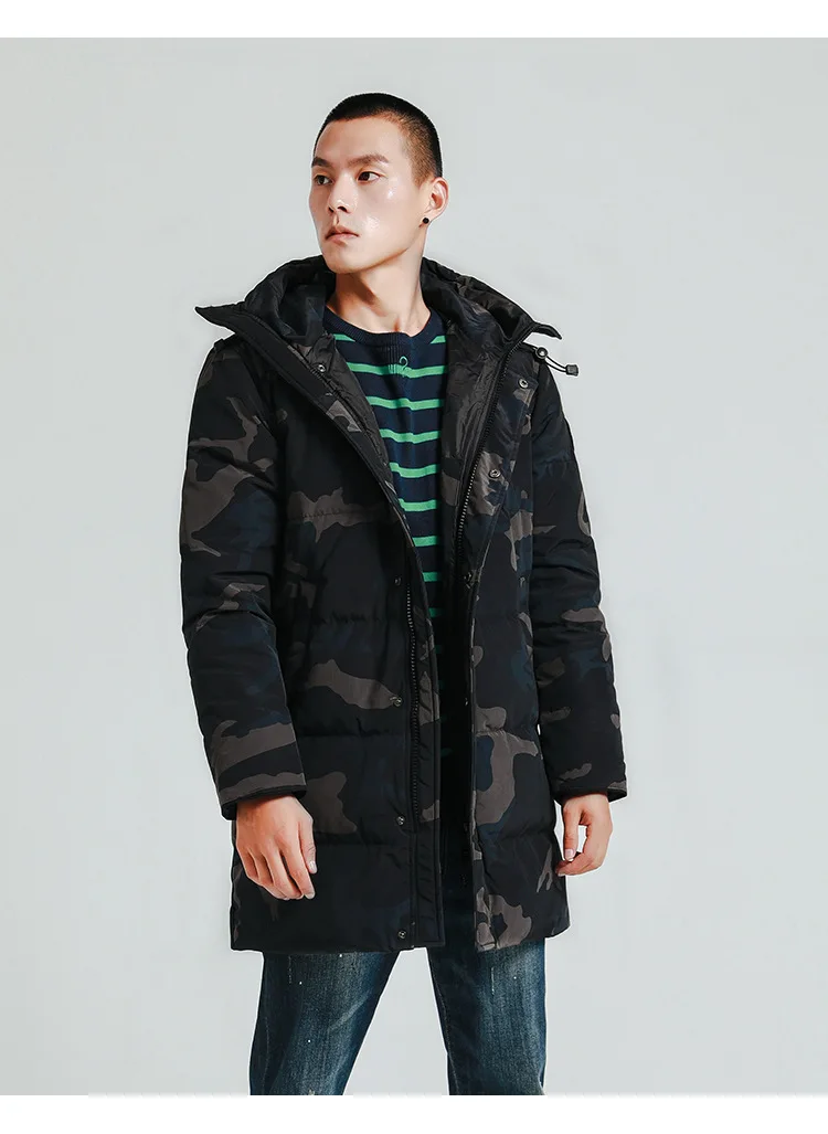Стиль Европа и Америка Мода толстый камуфляж средней длины мужской пуховик JND теплое пальто