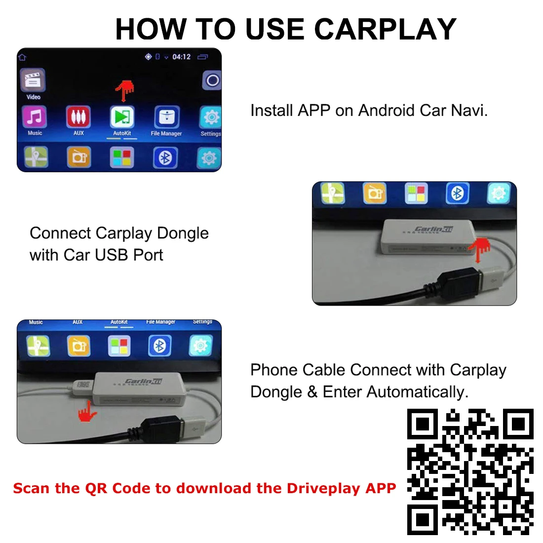 USB Hands-Free Touch Adapter Smart Car Link Siri Voice Control Android Module Message Function for Carplay Android Auto