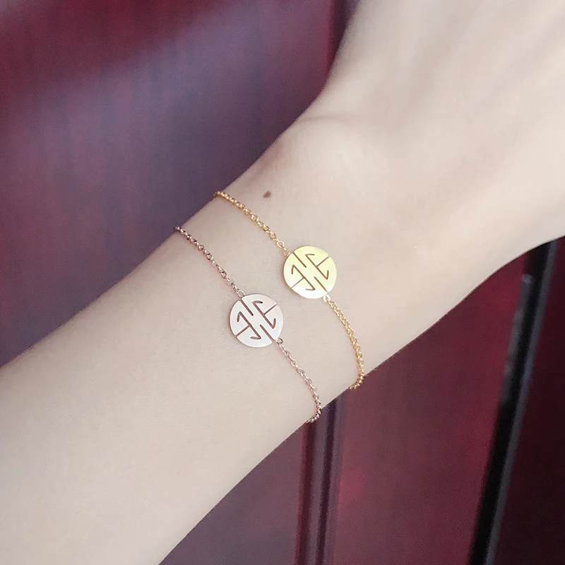 Yun ruo розовое золото Цвет счастливый браслет с человечками отрегулировано Модные женские подарочные Титан Сталь ювелирных изделий никогда не увядает Прямая