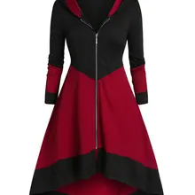 ROSEGAL, Женское пальто размера плюс, асимметричное, контрастное, с капюшоном, на молнии, длинное, Женское пальто, винтажный Блейзер, элегантная верхняя одежда