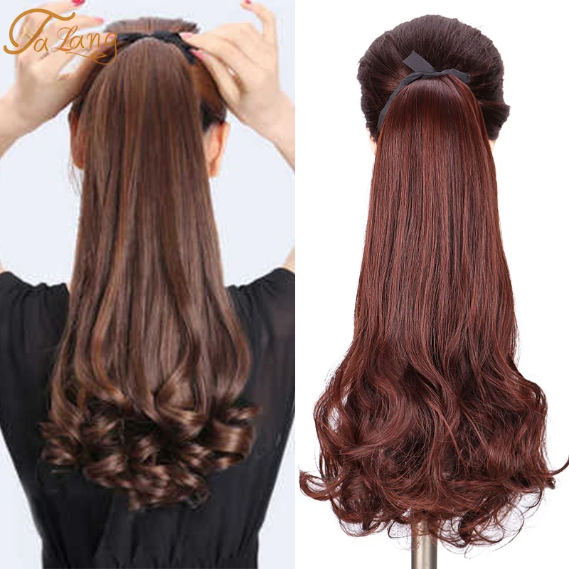 TALANG-Peluca de pelo largo rizado con rizos ondas, Coleta, resistente al calor, pelo sintético con pinza