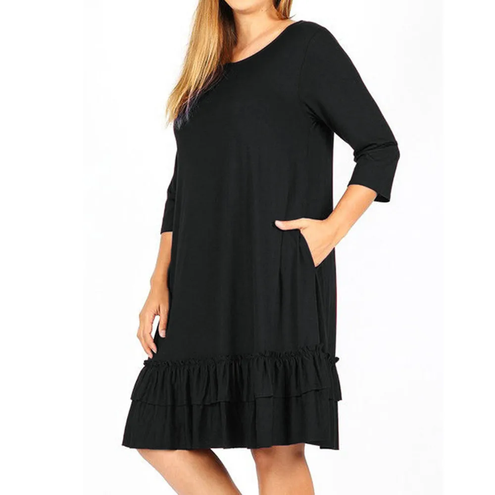 Womail, платья размера плюс, женская мода, Vestidos, три четверти, каскадные, с рюшами, о-образный вырез, прямое, до колена, платье JL25 Vestidos