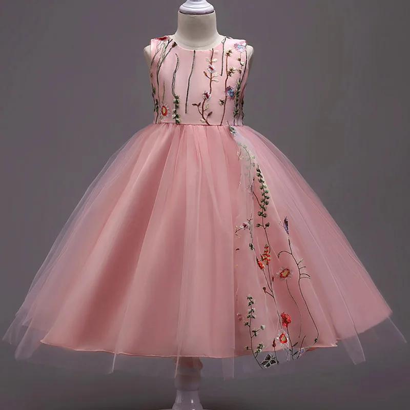 Платья с цветочным узором для девочек, бальное платье из тюля, пышные платья для свадебной вечеринки, платья для первого причастия с вышивкой, Vestidos
