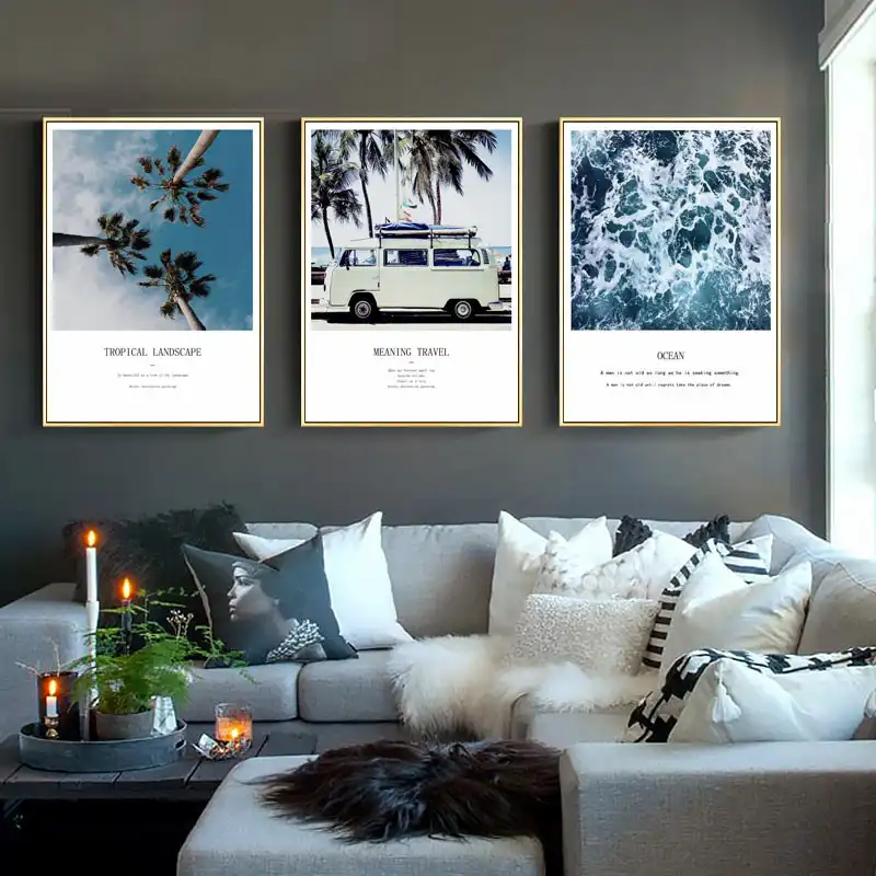Art Residence Modern Simple Wind Poster Living Room Decoration Bedroom Decoration Painting Honeymoon Car Coconut Sea View Painting Calligraphy Aliexpress