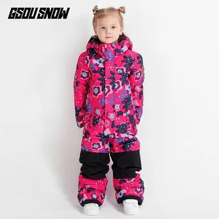 Детский лыжный костюм GSOU SNOW сплошной для девочек одежда сноуборда ветрозащитная