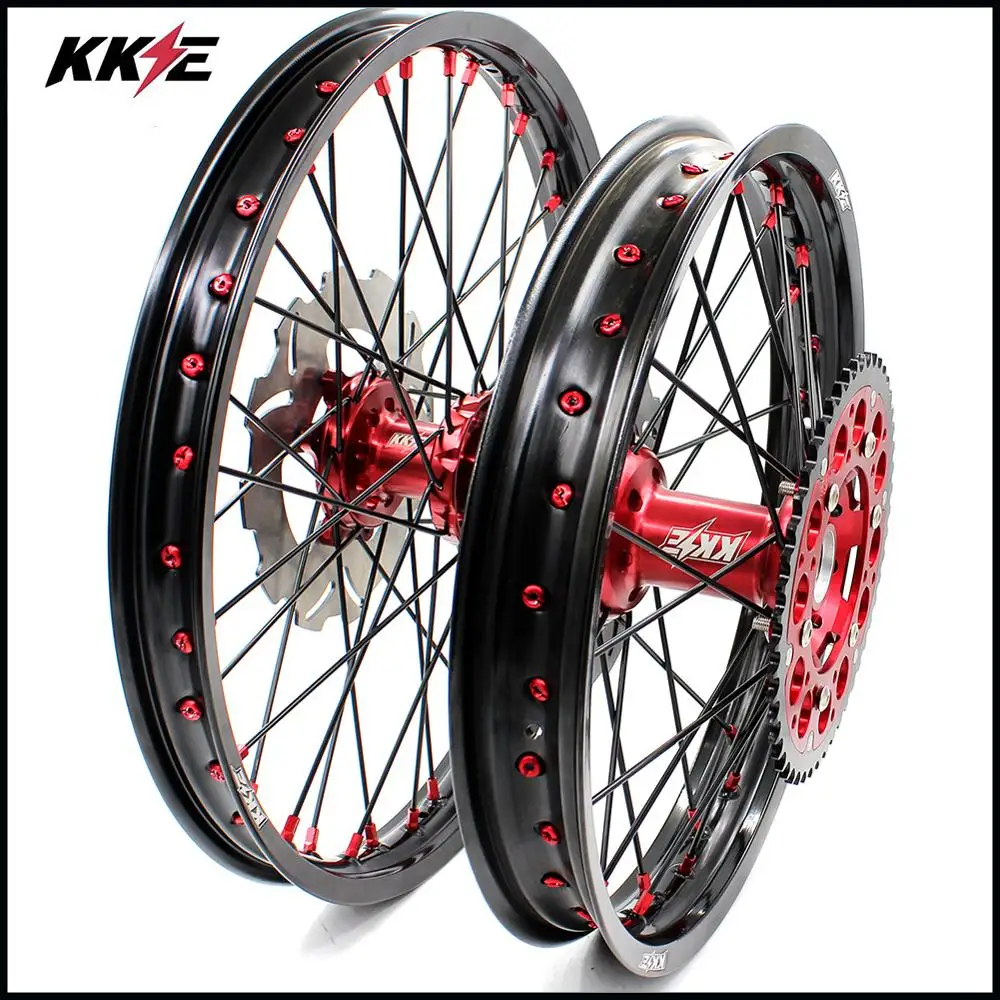 KKE 21/18 эндуро колеса Набор для HONDA CRF250R 04-13 CRF450R 02-12 красный ниппель черный спиц диски