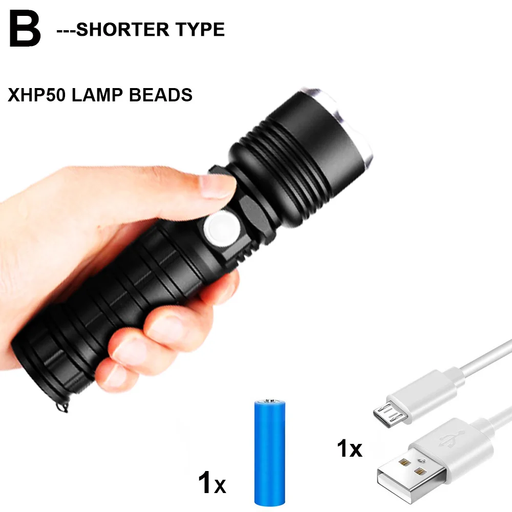 EZK20 дропшиппинг светодиодный фонарик P50/P70 Zoom Handhold фонари 18650/26650 батарея напоминание для внутреннего/наружного использования - Испускаемый цвет: Shorter-With Battery