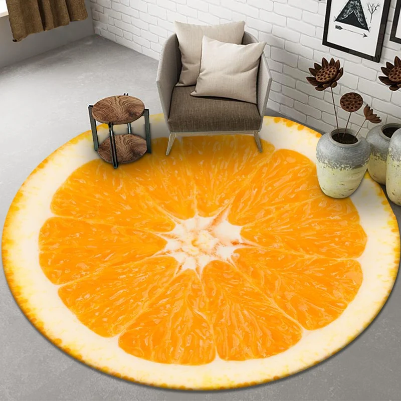 Round Living Room Carpet 3d Fruit Orange Lemon Carpets For Bedroom Kitchen Entrance Doormat