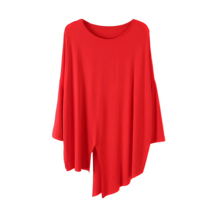 Women Split Solid Color Round Collar Long Sleeve Top Breathable Costumes for Dancing TS95