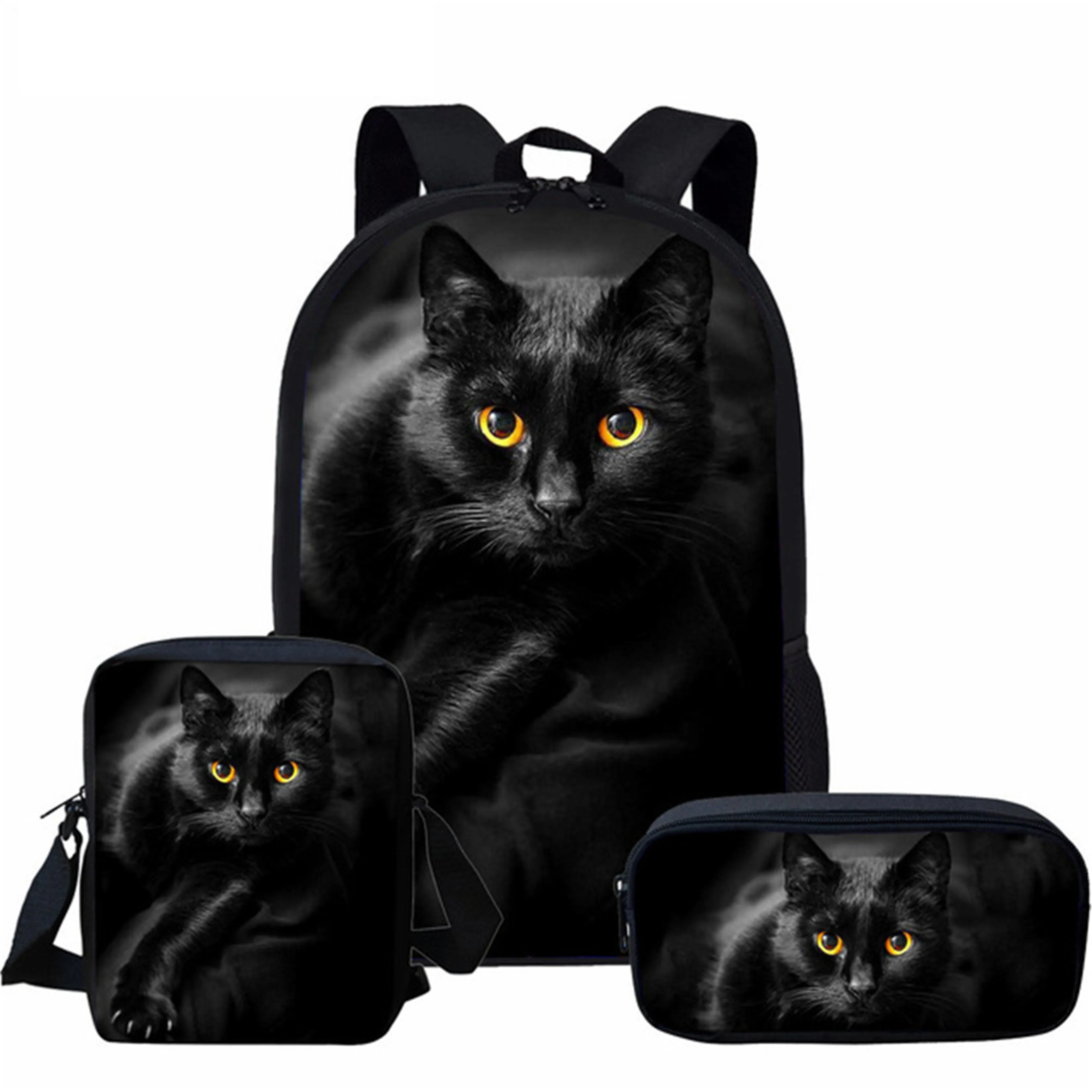 Animal Cat Print 3pcs Girls Boys School Bag Kids Kindergarten Backpack Japanese Schoolbag Student Bookbags Children BackPack | Багаж и