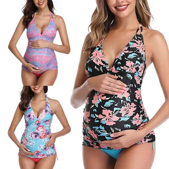 

Maternity Tankinis Women Printed Flower Bikinis Swimsuit Beachwear Pregnant Suit Sexy Swimsuit Bikinis LS 1218