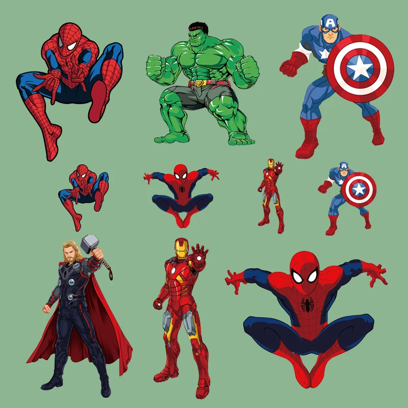 

1Pcs Marvels Avengers Spiderman Anime Sticker Iron on Clothes Stickers Patch Appliques for Clothes Boys Heat Transfer Decor