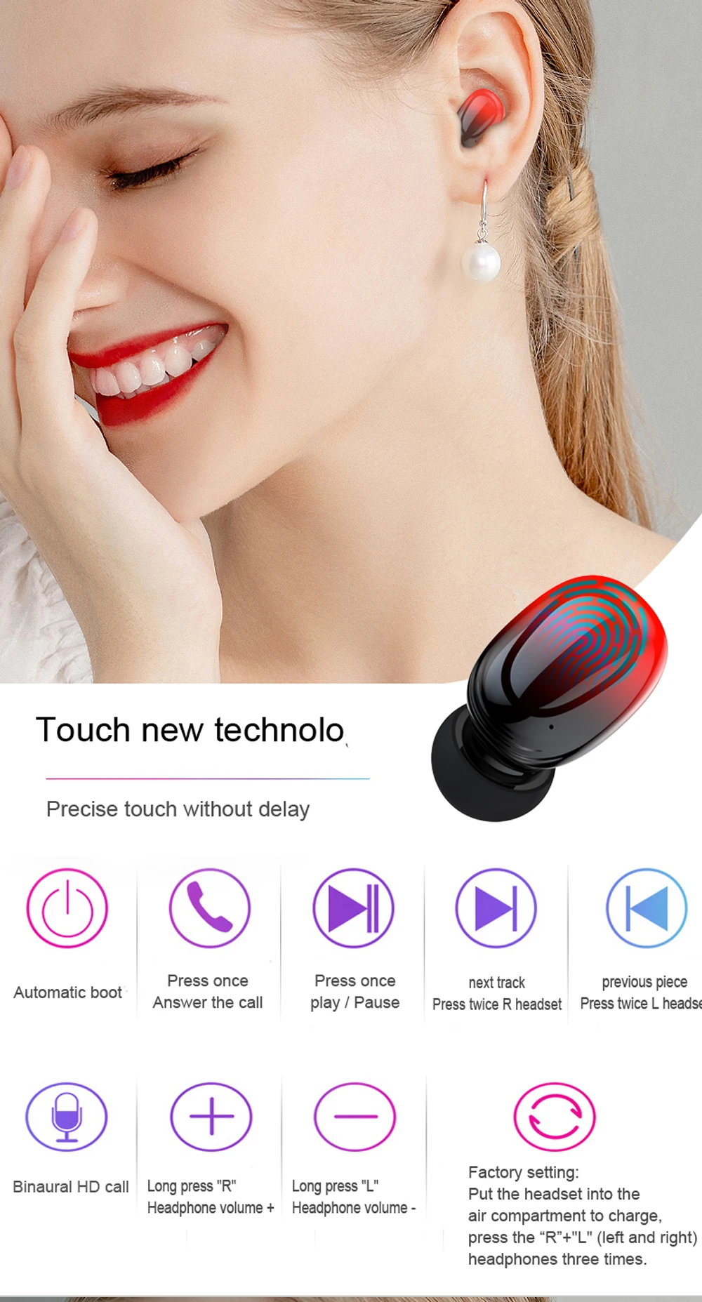 TWS Bluetooth 5,1, градиентные цвета, сенсорные беспроводные наушники, мини, бинауральные наушники, стерео, спортивные, музыкальные, водонепроницаемые, микрофон, гарнитура