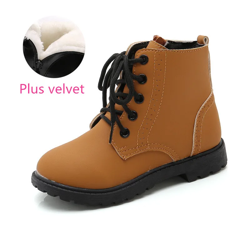 Winter New Boys Boots Warm Plus velvet Children Martin boots Kids Boots Casual Leather Shoes 4 5 6 7 8 9 10-14T Black Brown