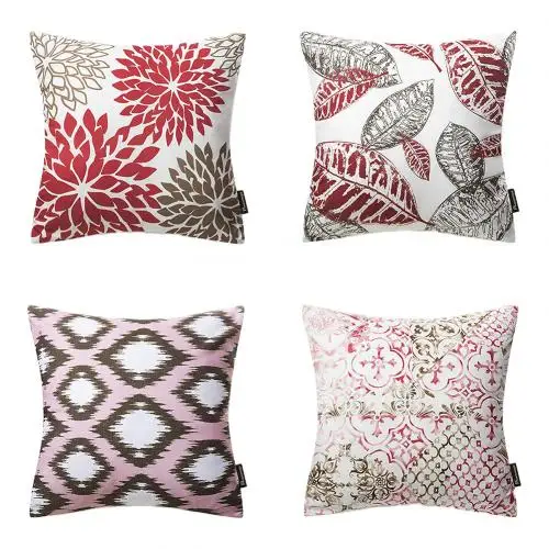 Red 4pcs 4 шт. цветок лист Подушка Чехол для дивана, кровати и машины кафе декорация Ницца - Цвет: Red 4pcs