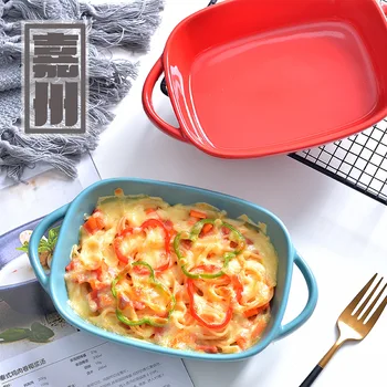 

FANTERCY Bakeware Baking Dishes Tray Ceramic Cheese Risotto Dish Rectangular Creative Western Food Pans Tableware Rice Bowl