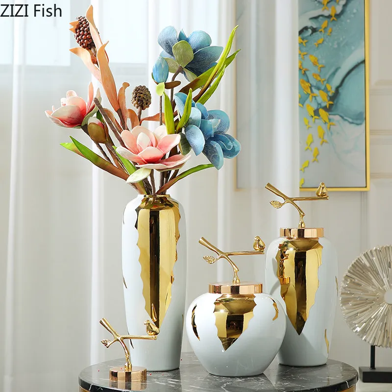 Креативные китайские ретро Керамическая Ваза золотые керамические ремесла декоративные украшения гостиной цветочные композиции украшения дома