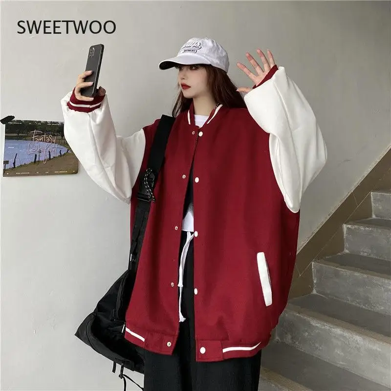 

Green autumn and winter women jacket simple fashion loose oversized campus style baseball uniform couple suit Fast delivery 2022