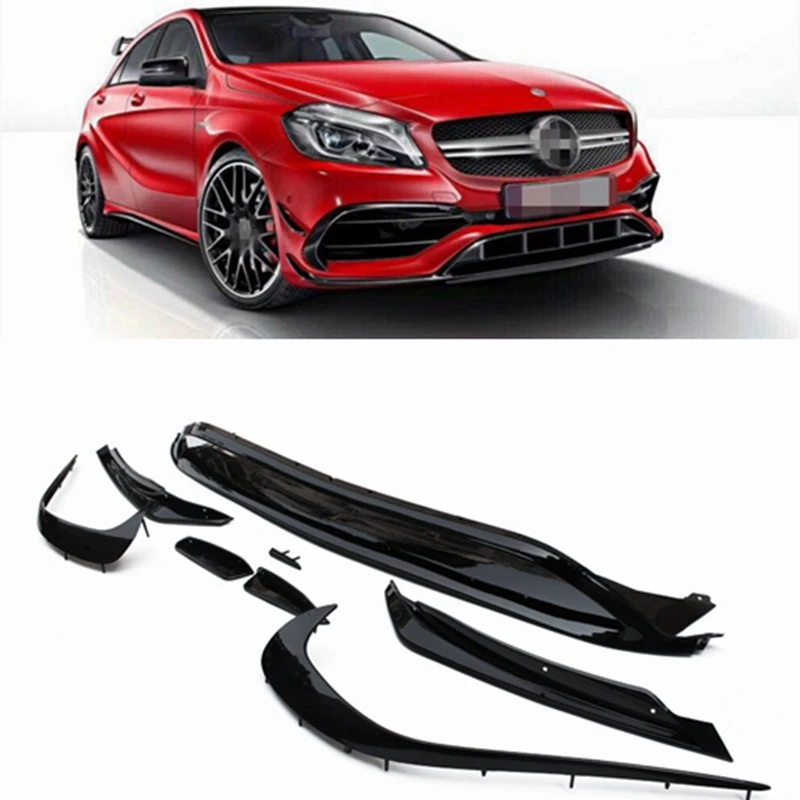 

For W176 Front Lip Spoiler Splitters Canards For Benz A Class A200 A250 A45 AMG 2016-2018 8PCS Molding Garnish Bumper Decoration