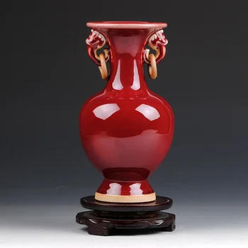 

NEW CHINESE STYLE VASE JINGDEZHEN RED PORCELAIN CRYSTAL GLAZE FLOWER VASE HOME DECOR HANDMADE SHINING FAMILLE VASES