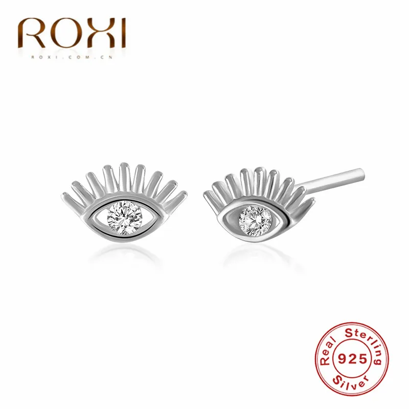 Платиновое покрытие ROXI, блестящие серьги с кристаллами от сглаза, 925 пробы, серебряные серьги-гвоздики с полым глазом для женщин, модные ювелирные изделия в стиле панк, Brincos - Окраска металла: Платиновое покрытие