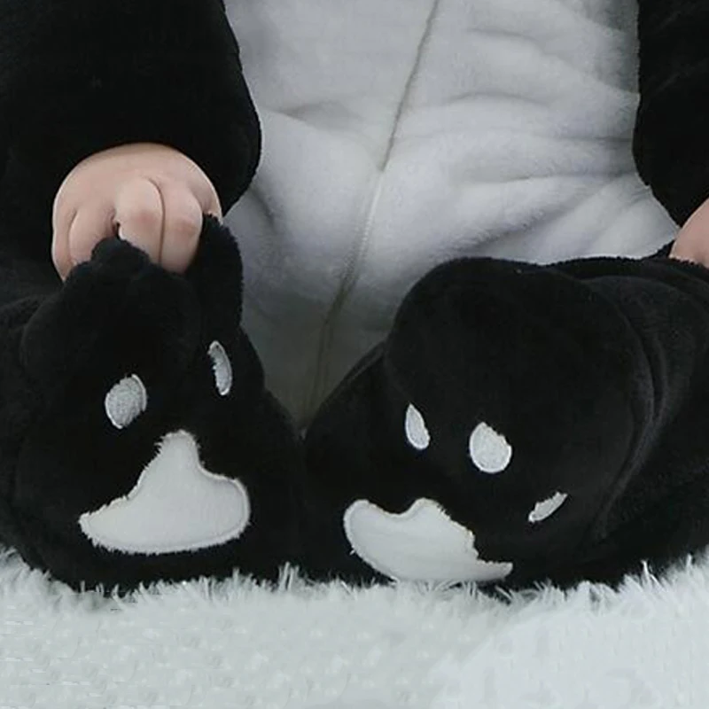Маскарадный костюм панды с длинными рукавами для новорожденных; утепленный комбинезон в виде животных; комбинезоны с капюшоном для мальчиков и девочек; теплый хлопковый комбинезон для малышей
