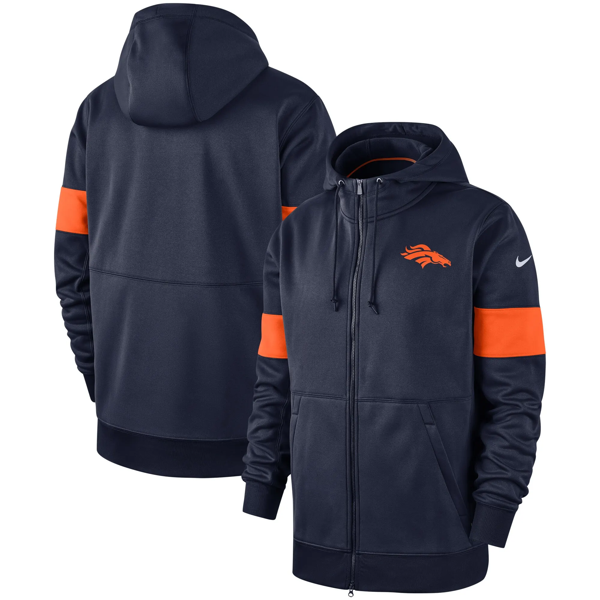 Denver Broncos куртки для мужчин Sideline Производительность Полный Молнии С Капюшоном Темно-синий