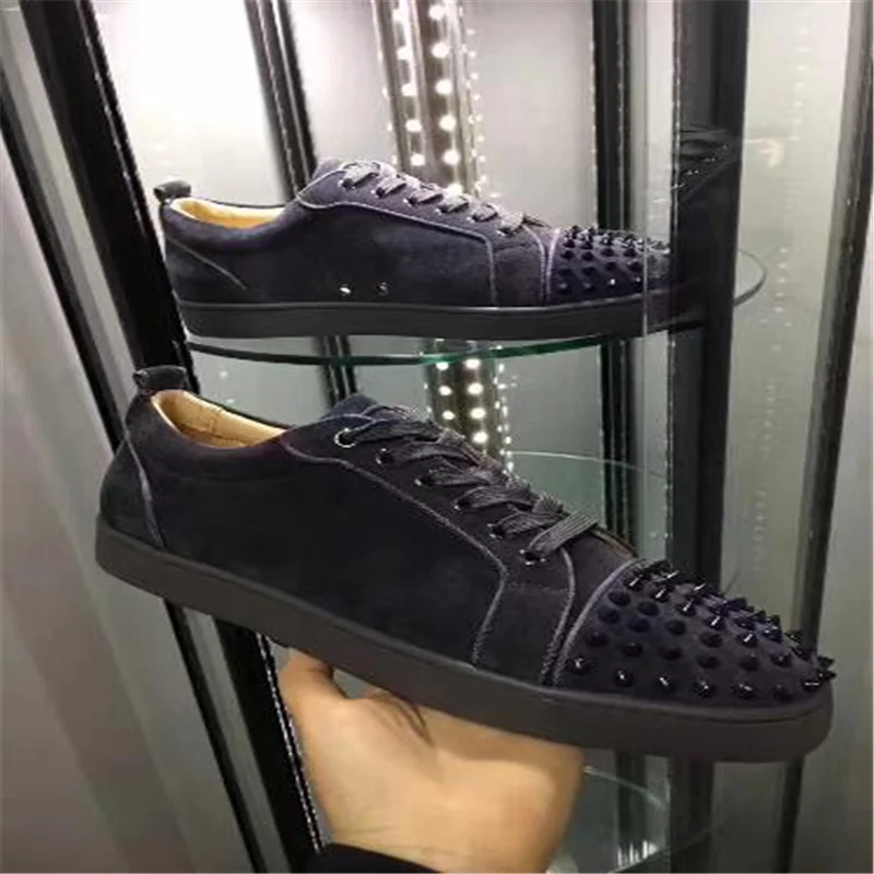 

(With Box,Dust Bag)Summer Genuine Leather Low Top Fashion Red Bottom Sneakers,Lovers Designer Genuine Leather with rivet Casual Shoes