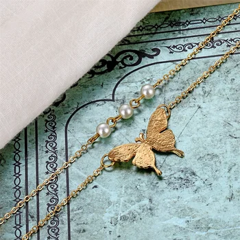 

Fashion Imitation Pearl Butterfly Pendant Necklace Statement Gold Color Pendant Necklace for Women Jewelry