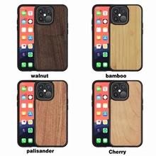 

for iPhone 6 7 8 XS XR 11 12 13 Pro Max Mini Cherry Bamboo Palisander Walnut Real Wood TPU Phone Case Cover Wooden Shell