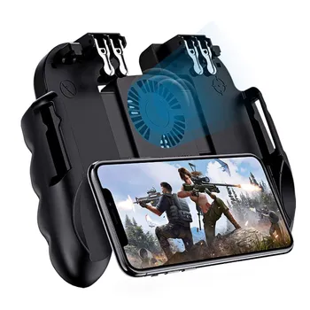 

Bevigac Universal 6-Finger Mobile Game Trigger Controller Handgrip Gamepad Joystick with Cooling Fan for PUBG Eat Chicken Games