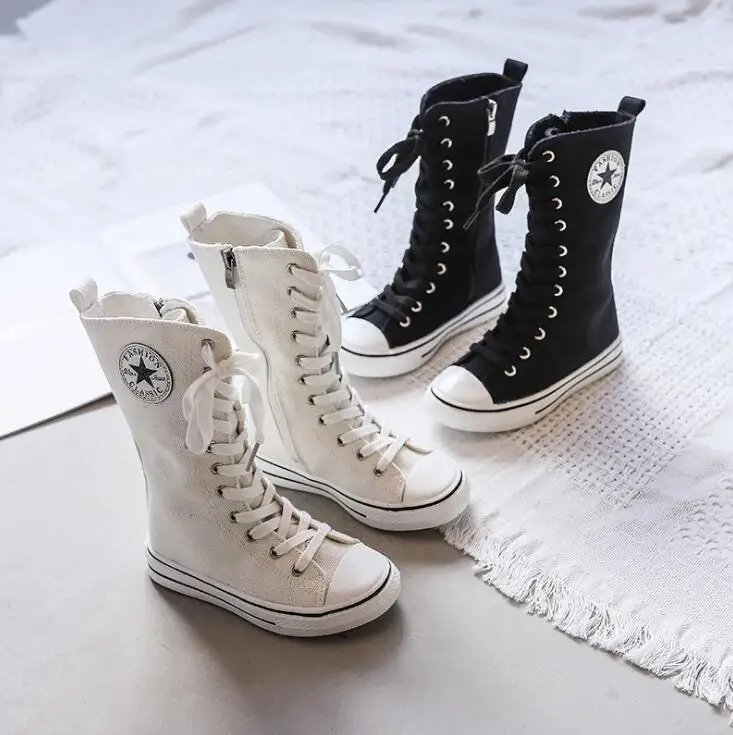 

Spring Autumn baby canvas shoes for boys girls denim shoes kids high cut shoes children mid calf boots lacing up 4 to 14 yrs