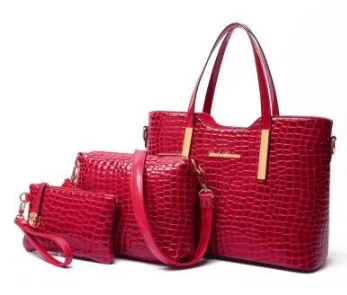 

2018 New Style Women's Crocodile Pattern Three-piece Set Patent Leather Women's Bag Different Size Bags Shoulder Handbag