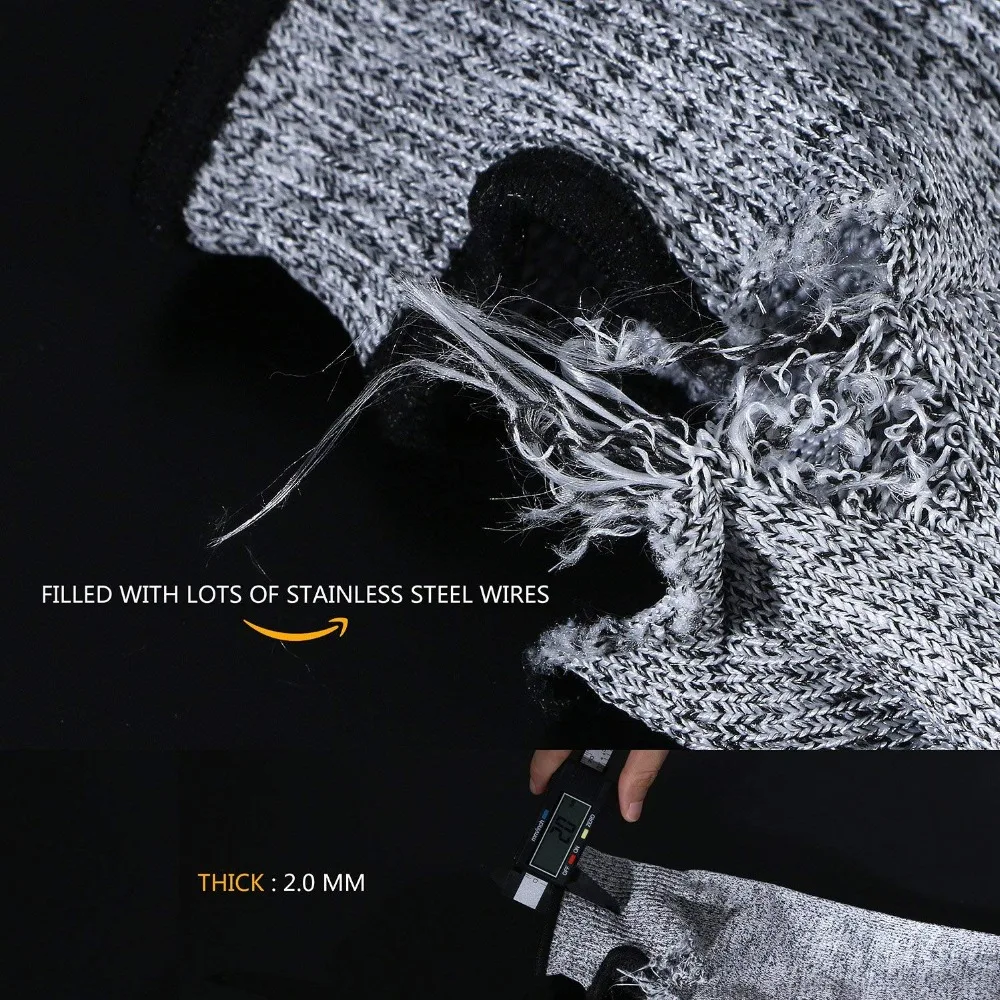 1 Pair Cut Resistant Sleeves 14-Inch Arm Protection Knit Sleeves- Level 5 Protection, Slash Resistant Sleeves with Thumb Slot H