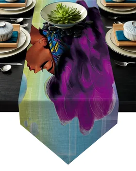 

African Women Purple Hair Table Runner Table Flag Home Party Decorative Tablecloth Table Runners for Wedding