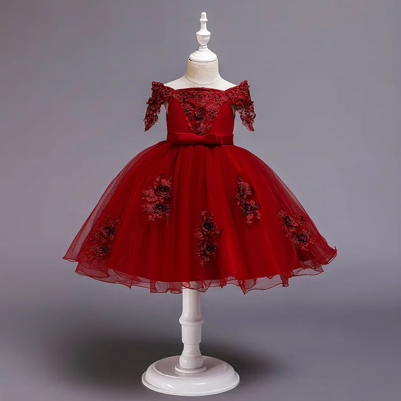 

Girl'S Gown Piano Costume Small Host Puffy Yarn CHILDREN'S Wedding Dress Princess Dress Birthday Late Formal Dress Summer