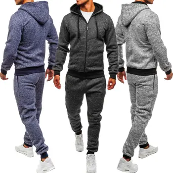 

Tracksuit Men 2020 Autumn Winter Sportwear Fashion Mens Set 2pc Zipper Hooded Sweatshirt Jacket+Pant Solid Sports Sweat Suit