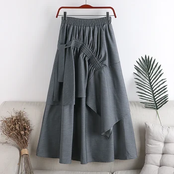 

Autumn/winter New Style High Waist Slimming Elastic Waist Irregular Lace Fold Stitching Mid-length Half-length Female Skirt